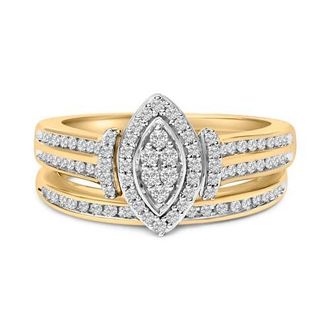 House of Brilliance 14K Yellow Gold Plated Sterling Silver 1/2 Cttw Marquise Cluster Diamond Bridal Set in Yellow Gold Over Silver at Nordstrom