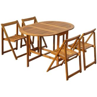 vidaXL 5 Piece Folding Outdoor Dining Set Solid Acacia Wood vidaXL