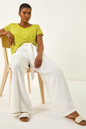 Roman Stripe Print V-Neck Stretch Tee