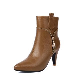 Generic Womens Vintage Ankle Boots with Pointed Toe & 8.5CM Stiletto Heel, Decorative Zipper Detail for Fall and Winter,Yellow,6.5 UK