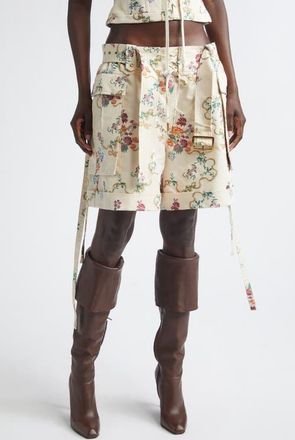 Alexander McQueen Oversize Floral Jacquard Cargo Shorts in Ivory Multicolour at Nordstrom, Size 8 Us