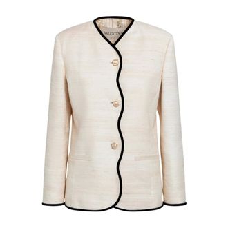 Valentino Jas van zijde-linnen canvas - Dames - Jassen - Beige - Maat: M Linnen