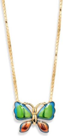 Valentino Garavani Enamel Butterfly Pendant Necklace in Gold Multi at Nordstrom