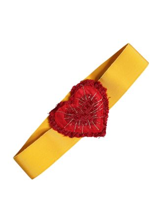 Dolce & Gabbana Womens Yellow Stretch Wide Waist Heart Embellished Belt Cotton Viscose