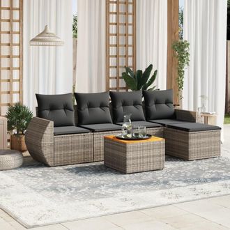vidaXL Set De Muebles De Jard&iacute;n 6 Pzas Y Cojines Rat&aacute;n Sint&eacute;tico Gris Vidaxl