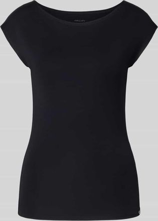 Marc Cain T-Shirt mit U-Boot-Ausschnitt und Label-Detail in Marine, Gr&ouml;&szlig;e 34