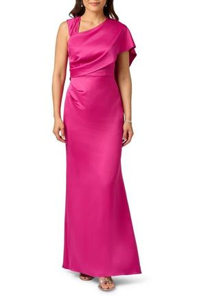 Adrianna Papell Satin Crepe Draped Gown in Berry Rose at Nordstrom, Size 14