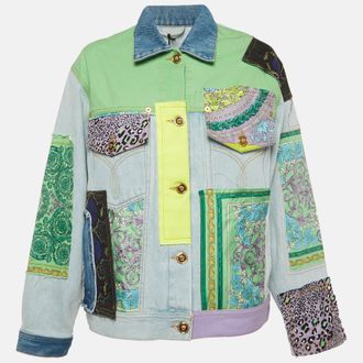 Versace Blue Mixed Print Patchwork Denim Jacket