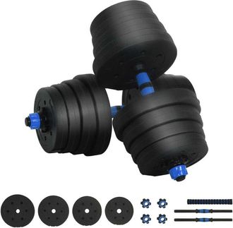 vidaXL Set De Mancuernas Y Barra De 2 En 1 30kg Negro Y Azul Vidaxl