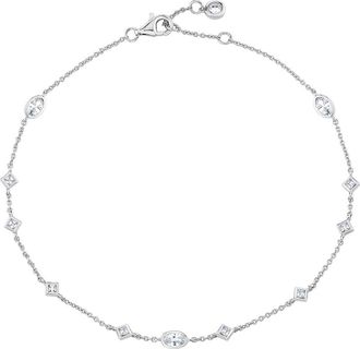 Crislu Princess & Oval Cubic Zirconia Station Chain Anklet in Pure Platinum /Clear Stone at Nordstrom, Size 9.5