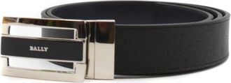 Bally Omkeerbare leren riem met zilverkleurige gesp - Heren - Riemen - Zwart - ONE Size - Leer - Accessoires