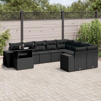vidaXL Vidaxl - Set De Sof&aacute;s De Jard&iacute;n 10 Pzas Cojines Rat&aacute;n Sint&eacute;tico Negro
