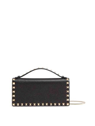 Valentino Garavani Rockstud Chain Wallet In Garnet Calfskin