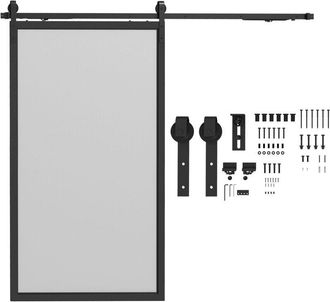 HOMCOM Homcom - Kit Porte Scorrevoli 90kg max in Acciaio al Carbonio Nero con Accessori