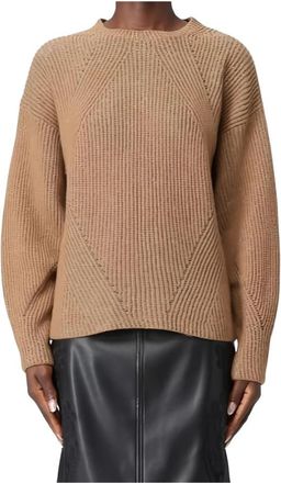 Twinset Gebreide trui met geometrisch stiksel - Dames - Ronde hals truien - Beige - M - Truien & Vesten