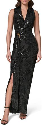 DKNY Sequin Floral Faux Wrap Gown in Blk/black at Nordstrom, Size 14