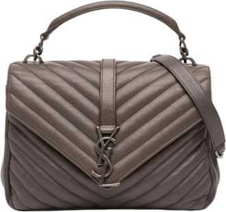 Saint Laurent Pre-owned Handbags, female, Gray, Size: ONE SIZE Pre-owned Leather Shoulder Bag
