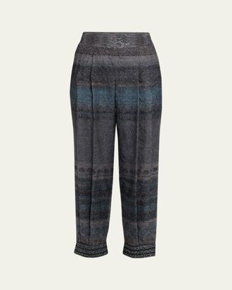 Giorgio Armani Embroidered Geo-Print Wook Straight-Leg Crop Trousers