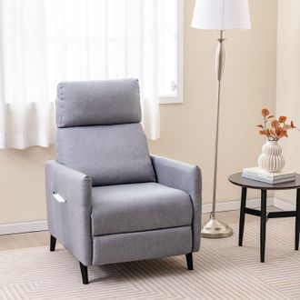 Costway Costway Push Back Recliner Chair Linen Fabric Reclining Armchair Single Sofa in Grey