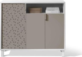 HERDASA Herdasa - Recibidor Zapatero 3 Puertas Con Serigraf&iacute;a Geometrica Acabado Blanco/arena 88 Cm (alto) X 100 Cm (ancho) X 37 Cm (prof.)