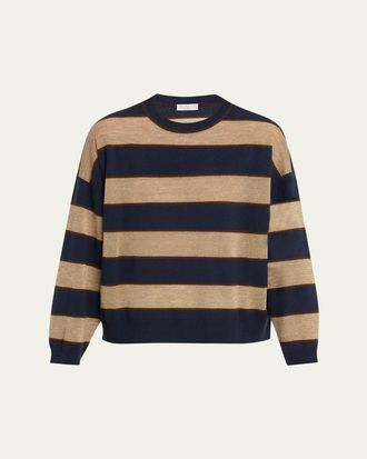 Brunello Cucinelli Shimmering Striped Wool-Cashmere Crewneck Sweater
