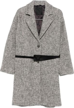 Liu Jo Tailored Herringbone Grey Coat With Slim Belt
