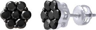 LuvMyJewelry Black Diamond Floral Stud Earrings in 10K White Gold at Nordstrom Rack