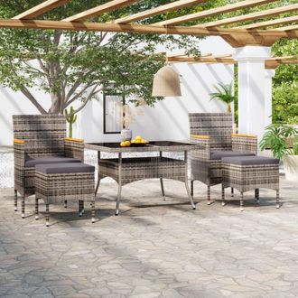 vidaXL Set Comedor Jard&iacute;n 5 Pzas Rat&aacute;n Sint&eacute;tico Vidrio Templado Gris Vidaxl