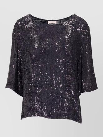 Parosh round neck sequin embellishment short sleeves top