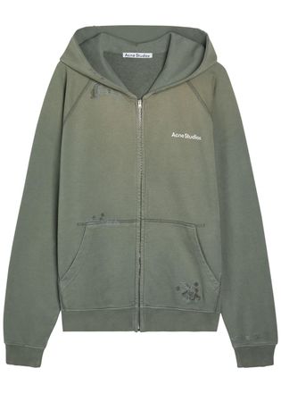 Acne Studios Logo Hooded Zip-through Cotton Sweatshirt - Grey - XL