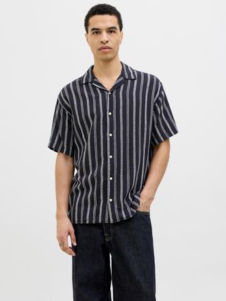 Jack & Jones Kurzarmhemd JACK & JONES JJEENZO STRIPE RESORT SHIRT SS SN, Herren, Gr. L, N-Gr, blau (sky captain), Web, Obermaterial: 100% Baumwolle, gestreift, rel
