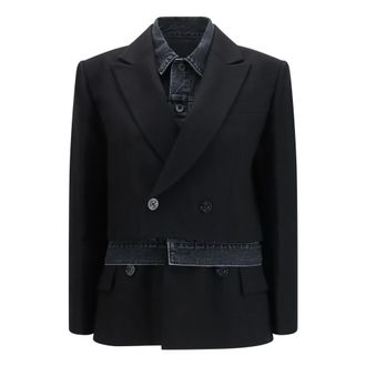 sacai Wool Flannel x Denim Jacket - Dames - Jassen - Zwart - Maat: M Denim