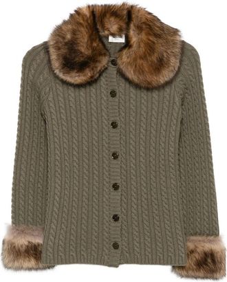 Saint Laurent Cable-knit Cardigan In Cashmere And Animal-free Fur