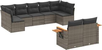 vidaXL Set De Muebles De Jard&iacute;n 9 Pzas Y Cojines Rat&aacute;n Sint&eacute;tico Gris Vidaxl