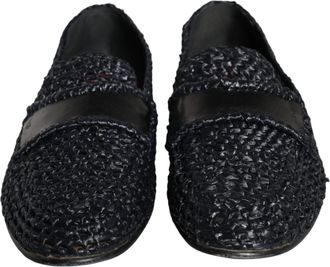 Dolce & Gabbana Black Woven Raffia Slip On Loafers Men Mens Shoes (Pre-Owned)