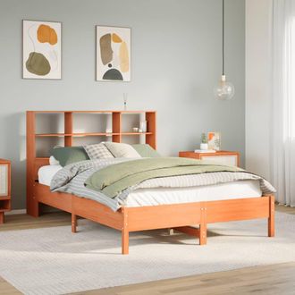 Berkfield Home Bookcase Bed without Mattress Wax Brown 135x190 cm Double Solid Wood Pine