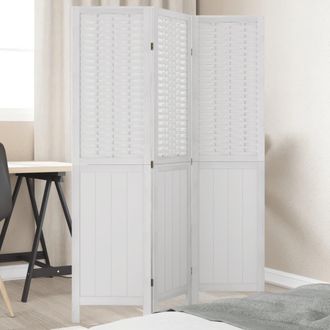 vidaXL Biombo Separador De 3 Paneles Madera Maciza Paulownia Blanco Vidaxl