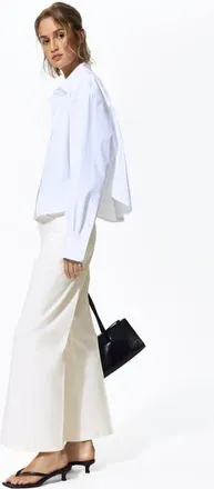 H&M Bootcut Cotton Canvas Trousers in White at Nordstrom, Size 18