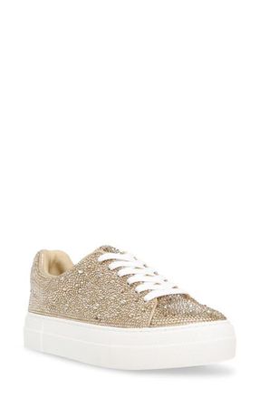 Betsey Johnson Sidny Crystal Pavé Platform Sneaker in Light Gold at Nordstrom, Size 5.5