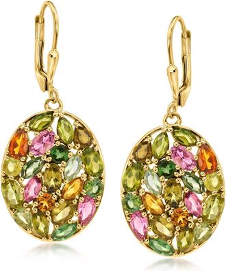 Ross-Simons Multicolored Tourmaline Cluster Drop Earrings in 18kt Gold Over Sterling