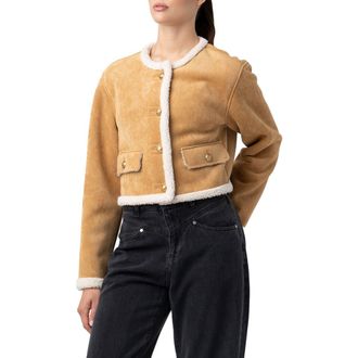 Blank NYC Faux Shearling Collarless Jacket in Ahead Of Curve at Nordstrom, Size X-Small