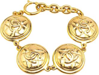 Chanel 1970-1980 vergulde CC Medallion gewatteerde schakelarmband - Goud
