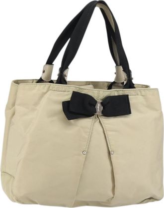 Ferragamo Vala Handbag Nylon Beige Nylon Handbag (Pre-Owned)