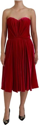 Dolce & Gabbana Betoverende Strapless Midi Jurk - Dames - Feestkleedjes - Roze - S - Katoen - Kleedjes