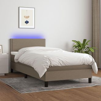 vidaXL Cama Box Spring Colch&oacute;n Y Luces Led Tela Gris Taupe 90x190 Cm Vidaxl