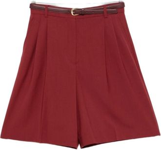 Max Mara Mstadorno Riemen Pliss&eacute;e Tailored Shorts - Dames - Korte Broeken - Rood - S - Wol - Korte Broeken