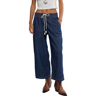 Free People Easy Peasy Wide Leg Mid Rise Denim Drawstring Pants in Cruise Control at Nordstrom, Size X-Small Regular