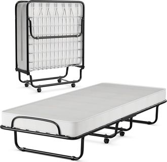 Costway Costway Cama Plegable 80 X 190 Cm, Colch&oacute;n Memory Foam De 10 Cm, Robusto Marco Met&aacute;lico En U, 4 Ruedas Universales, Cama De Invitados, Cama Individual