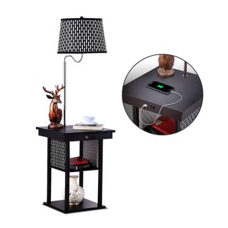 Brightech Madison End Table with LED Lamp, 2 USB Ports and Outlet