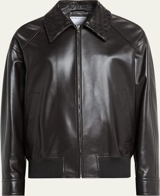 Bottega Veneta Mens Dark Brown Nappa Leather Blouson Jacket